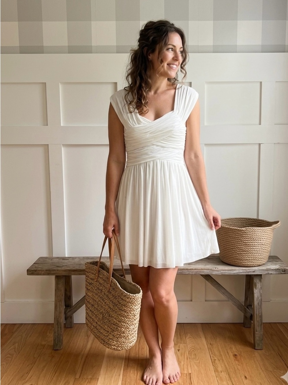 Topshop‎ Ivory Draped V-Neck Mini Dress 6